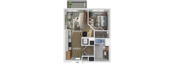 Studio one bathroom floor plan image at V2 Apartments
