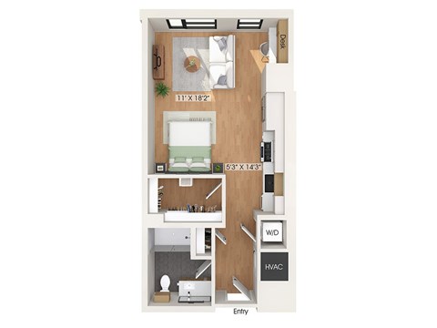 Studio floor plan at 1010 Waugh Apartments in Houston TX