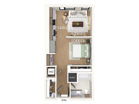 Studio floor plan at 1010 Waugh Apartments in Houston TX