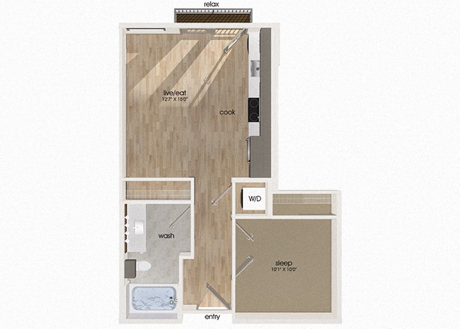 One bedroom floor plan at Radiate Apartments in Redmond, WA