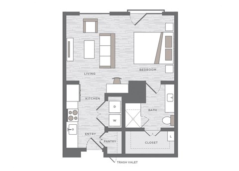 studio floor plan at the Huntington Apartments in Plano TX