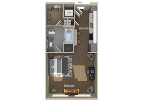 Studio floor plan image at 1810 Main in Houston TX