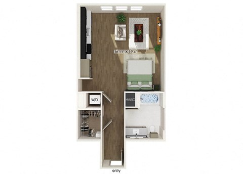 Studio floor plan image at West Village Poway Apartments in Poway CA