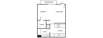 Studio floor plan at Mission James Place Apartments in Austin Texas