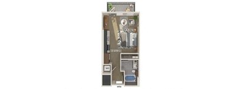 Studio one bathroom floor plan image at 1900 Parmer Apartments in Austin TX