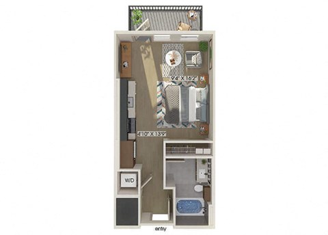 Studio one bathroom floor plan image at 1900 Parmer Apartments in Austin TX