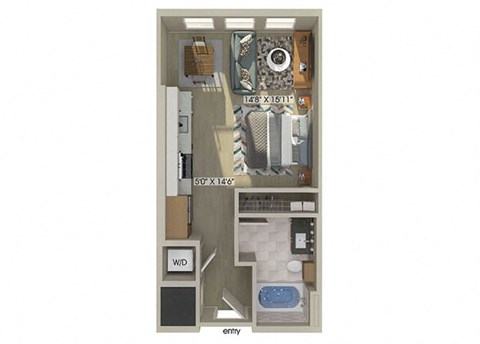 Studio bedroom floor plan image at East Bend Apartments in Houston TX