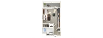 One bedroom floor plan at Bowen Apartments in San Diego CA
