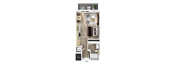 Studio floor plan at Merrick on Midway Apartments in Farmers Branch TX