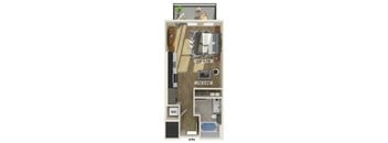 Studio floor plan at Luca Apartments in Austin TX