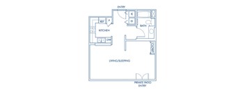 Studio floor plan at Caprielle Apartments in San Diego CA