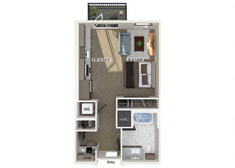 Studio floor plan at Station 316 in Woburn MA