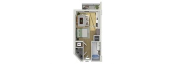 Studio floor plan at Treo Apartments in Fort Lauderdale FL