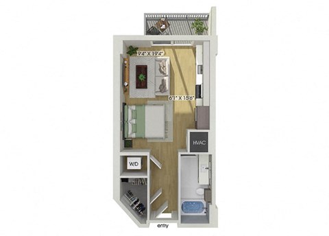 Studio floor plan at Treo Apartments in Fort Lauderdale FL