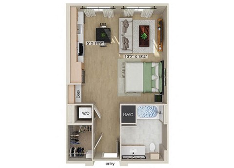 Studio floor plan at Rivair Apartment Homes in San Diego CA