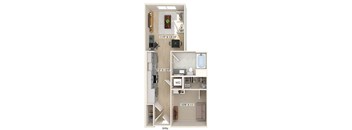 One bedroom floor plan at Bowen Apartments in San Diego CA