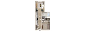 Studio bedroom floor plan at Bowen Apartments in San Diego CA