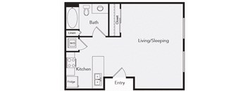 Studio floor plan image at iL Palazzo Apartments in San Diego CA