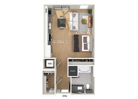 Studio floor plan at Heights at 1520 Apartments in Houston TX