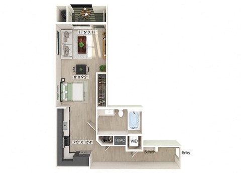 Studio floor plan at Olivean Apartments in Broomfield CO