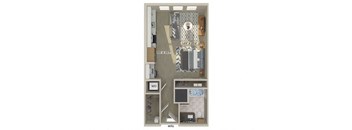 Studio bedroom floor plan image at East Bend Apartments in Houston TX
