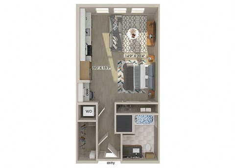Studio bedroom floor plan image at East Bend Apartments in Houston TX