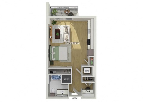 Studio floor plan at Treo Apartments in Fort Lauderdale FL
