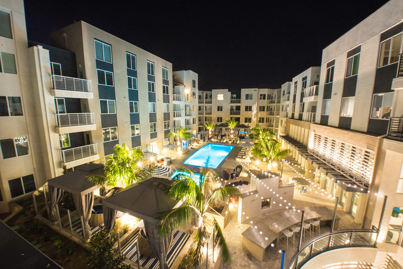Twilight pool at Apex apartments in Laguna Niguel CA