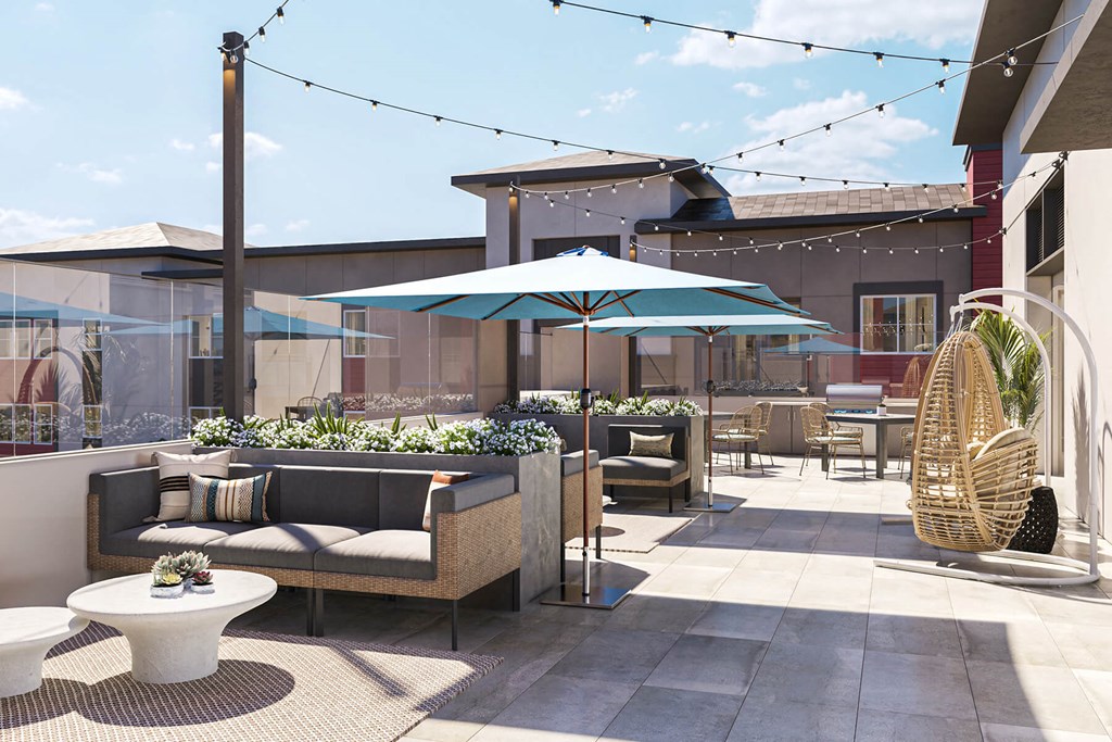 a rendering of the rooftop patio at the kimpton brice hotel