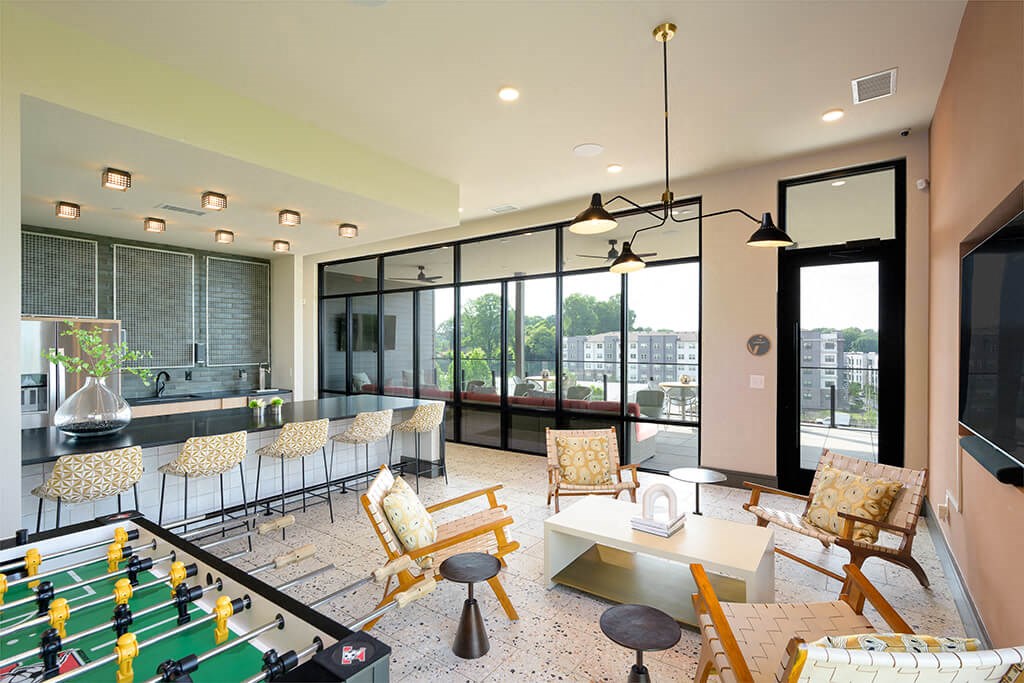 Social Lounge Foosball and seating at Verge Apartments in Atlanta GA