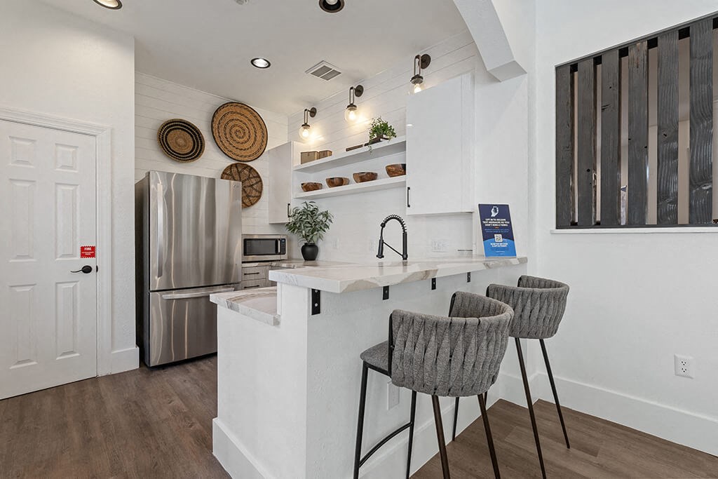 Social Lounge Kitchen at River Pointe at Den Rock Park in Lawrence MA