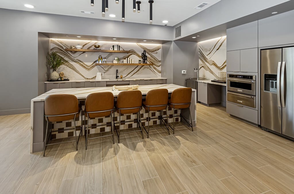 Social Lounge Kitchen at The Waylon Apartments and Townhomes in McKinney TX