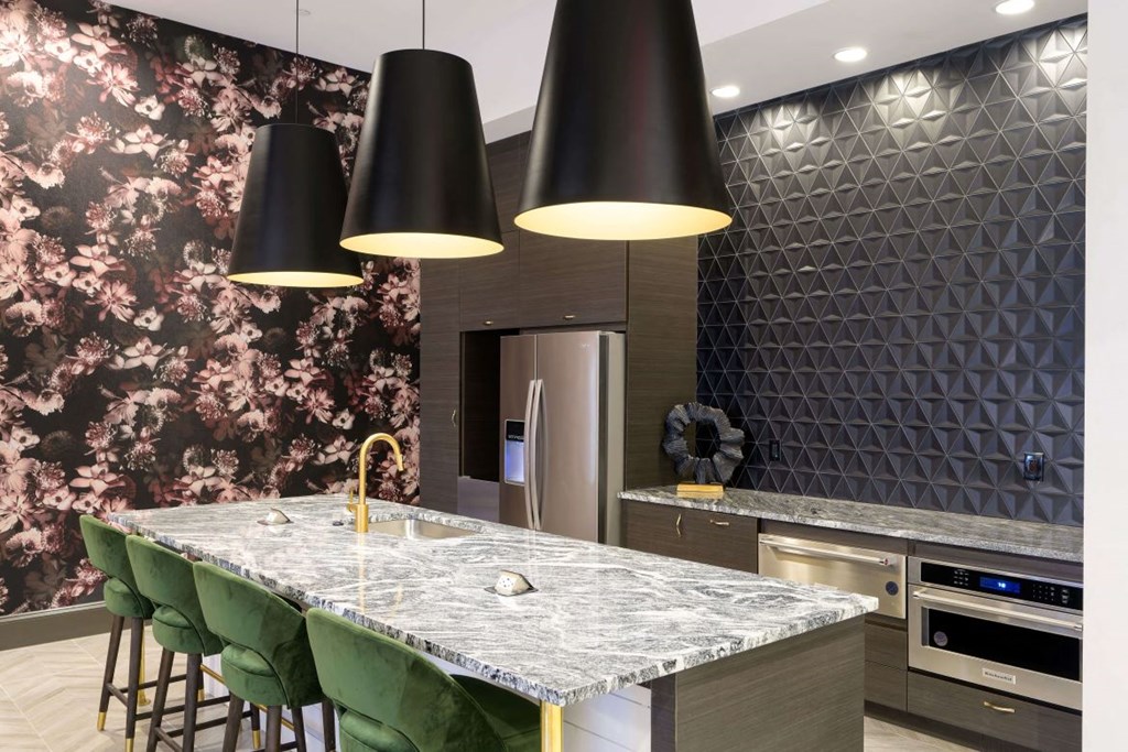 Social lounge kitchen at The Moxley in Fairfax VA