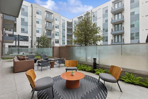 Social lounge patio at Luca Apartments in Austin TX