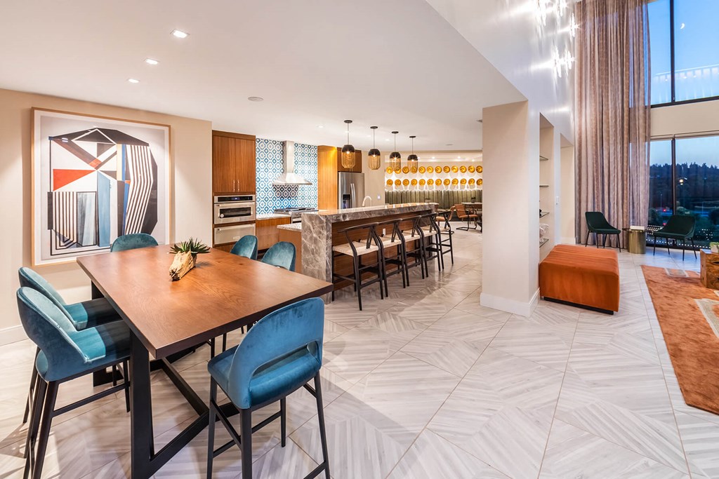 Social Lounge Seating and Kitchen at Aspect at Totem Lake Apartments in Kirkland WA