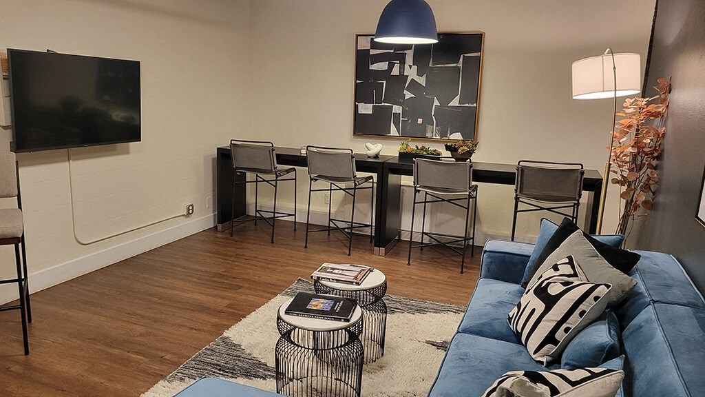 Social Lounge TV Area at 735 St Clair Apartments in Portland OR