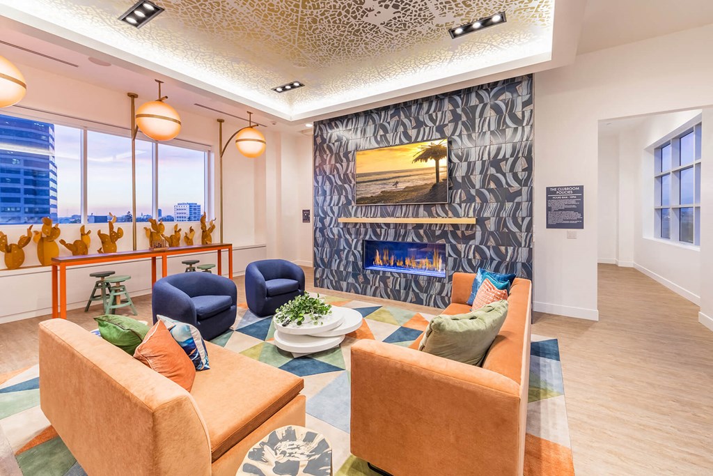 Social Lounge VIP Seating Area and Fireplace at Vita Apartment Homes in Orange, CA