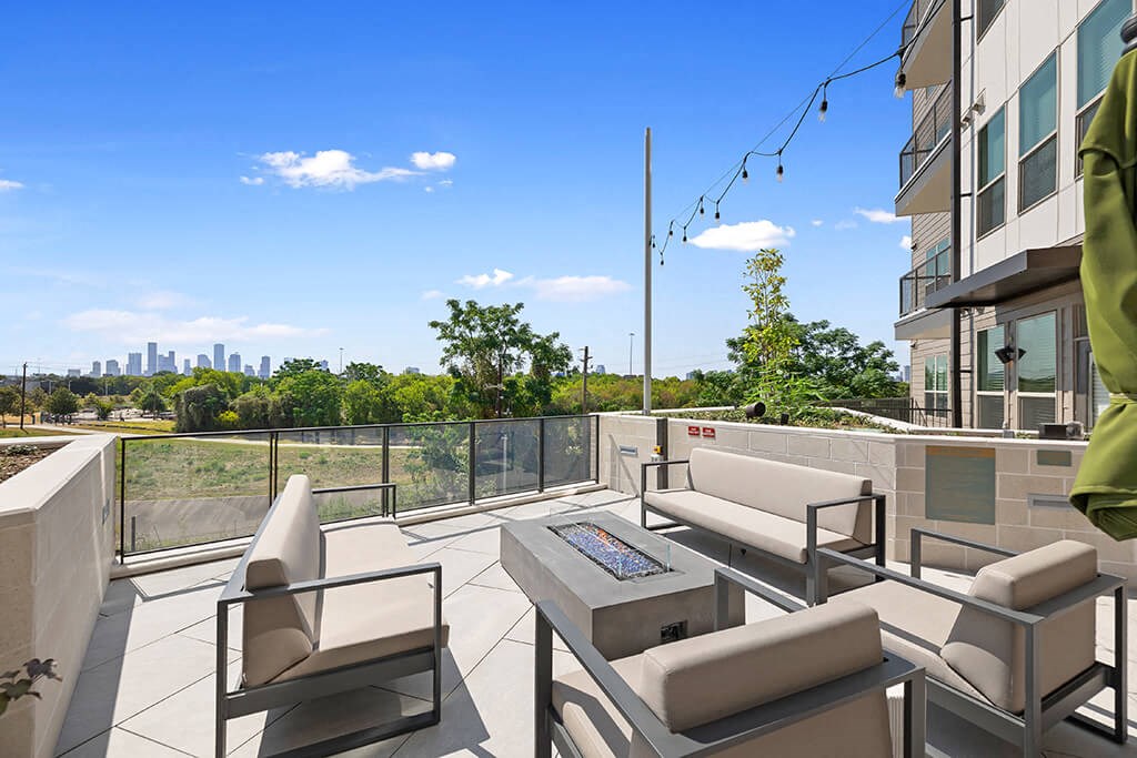 Social lounge fire table at East Bend Apartments in Houston TX