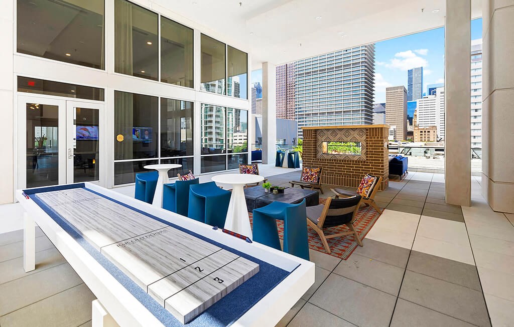 Social Terrace Game Area at 1810 Main Apartments in Houston TX