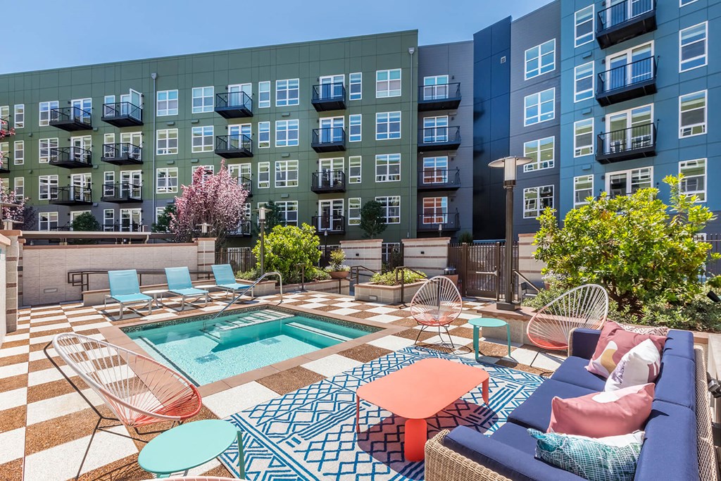 Spa Sitting Area and Lounge Chairs at North at Totem Lake Apartments in Kirkland WA