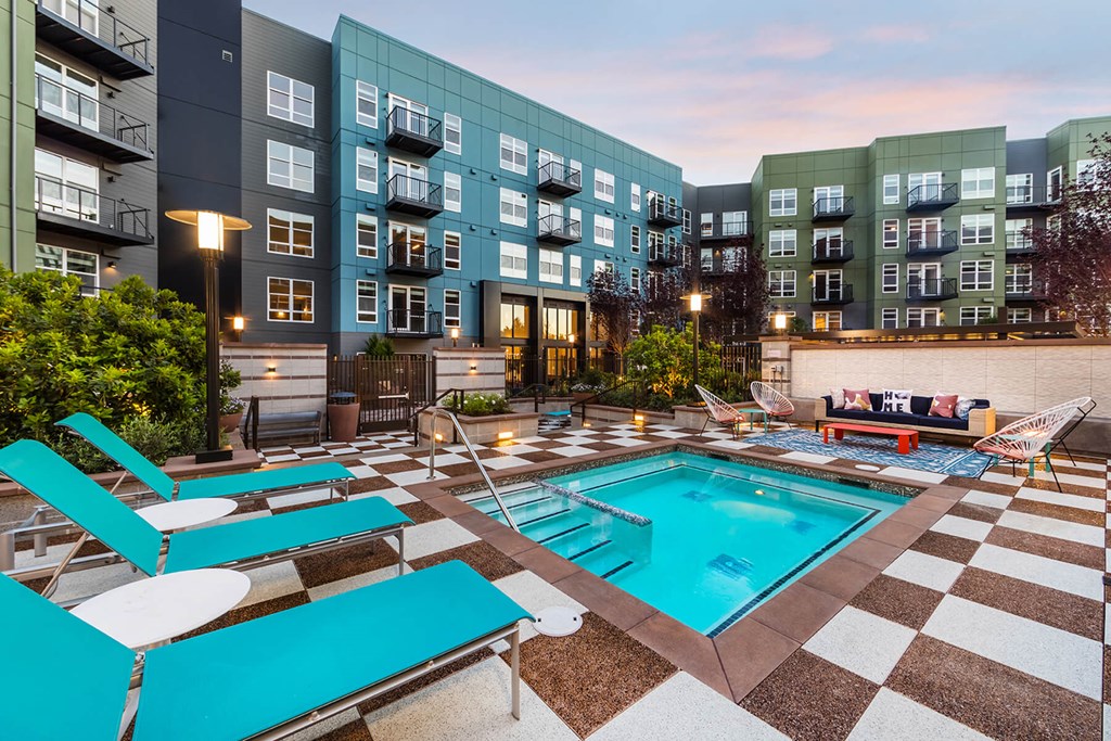 Spa at Dusk at North at Totem Lake Apartments in Kirkland WA