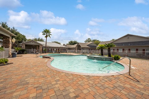 Pool with sundeck at Fountains at Tidwell and The Enclave in Houston TX