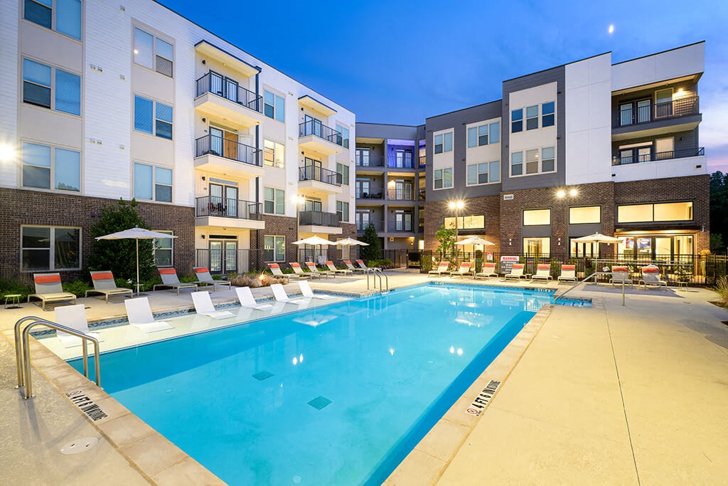 Swimming Pool at Dusk at Verge Apartments in Atlanta, GA