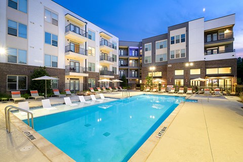 Swimming Pool at Dusk at Verge Apartments in Atlanta, GA