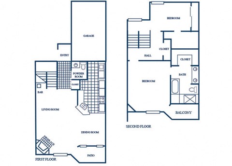 two bedroom townhome floor plan at Tivoli