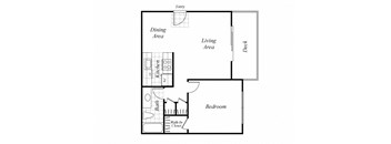 One bedroom one bathroom A1 floorplan at Timberleaf Apartments in Lakewood, CO