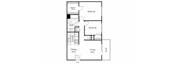 Two bedroom one bathroom B1 floorplan at Timberleaf Apartments in Lakewood, CO