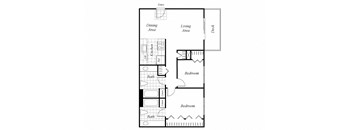 Two bedroom two bathroom B2 floorplan at Timberleaf Apartments in Lakewood, CO