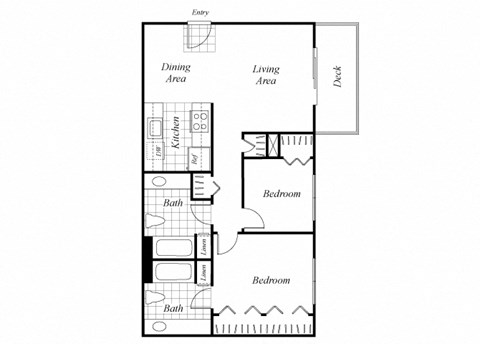 Two bedroom two bathroom B2 floorplan at Timberleaf Apartments in Lakewood, CO