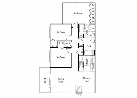 Three bedroom two bathroom C1 floorplan at Timberleaf Apartments in Lakewood, CO